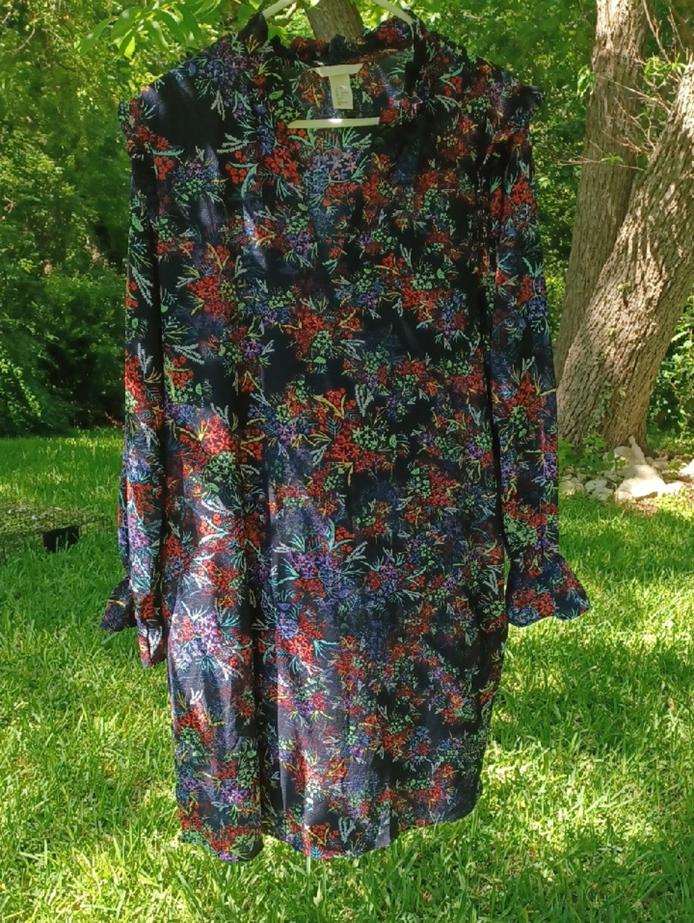 H&M Floral Navy Long-Sleeve  Dress